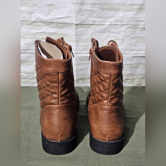 Womens Military Brown Combat Boot With Quilted Top - Picture 7 of 10